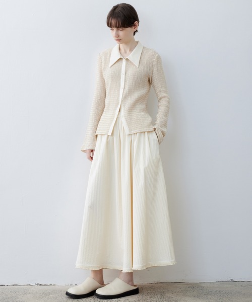 tageechita（タジチタ）の「【tageechita】透かし編み バイカラー シャツ襟 ニットブラウス（シャツ/ブラウス・レディース・ライトベージュ・M/S/L）」の15枚目の写真