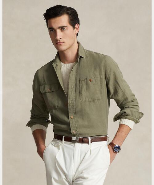 Polo Ralph Lauren リネンシルク長袖シャツ M ワークシャツ Polo Ralph Lauren リネンシルク長袖シャツ M ワークシャツ H