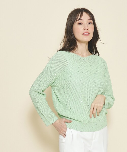 【セール】【洗える/清涼感/スパンコール】着こなしをクラスアップする、華やかで上品なニットプルオーバー(ニット/セーター)|COUP DE CHANCE(クードシャンス)