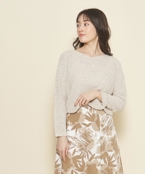【セール】【洗える／清涼感／スパンコール】着こなしをクラスアップする、華やかで上品なニットプルオーバー（ニット/セーター）｜COUP DE CHANCE（クードシャンス）