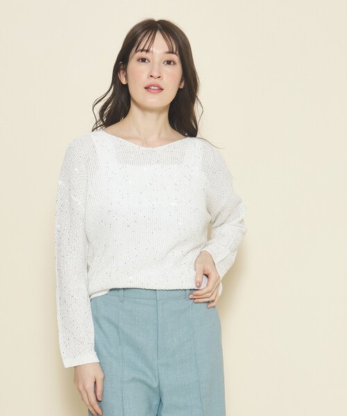 【セール】【洗える／清涼感／スパンコール】着こなしをクラスアップする、華やかで上品なニットプルオーバー（ニット/セーター）｜COUP DE CHANCE（クードシャンス）