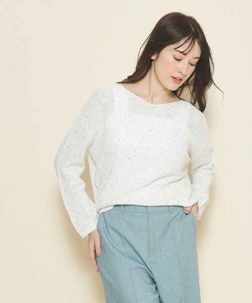 【セール】【洗える／清涼感／スパンコール】着こなしをクラスアップする、華やかで上品なニットプルオーバー（ニット/セーター）｜COUP DE CHANCE（クードシャンス）