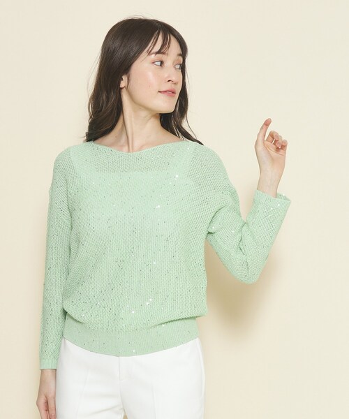 【セール】【洗える／清涼感／スパンコール】着こなしをクラスアップする、華やかで上品なニットプルオーバー（ニット/セーター）｜COUP DE CHANCE（クードシャンス）