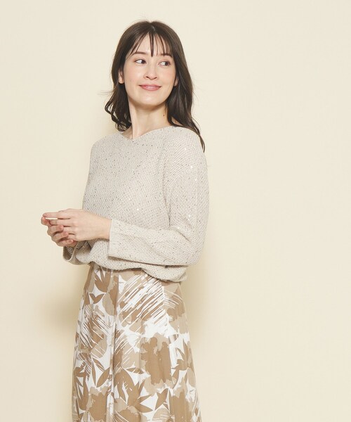 【セール】【洗える／清涼感／スパンコール】着こなしをクラスアップする、華やかで上品なニットプルオーバー（ニット/セーター）｜COUP DE CHANCE（クードシャンス）