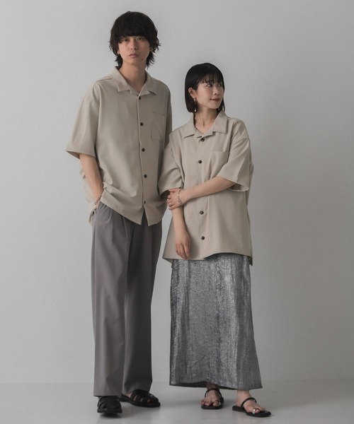 SENSE OF PLACE by URBAN RESEARCH(センスオブプレイスバイアーバンリサーチ)の「『ユニセックス』オープンカラールーズシャツ(5分袖)(シャツ/ブラウス・メンズ・ブルー/グレー/ブラック/ライトベージュ/ベージュ/チャコールグレー/ライトカーキ・LARGE/SMALL/MEDIUM)」の11枚目の写真
