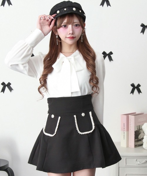 DearMyLoveMillor(ディアマイラブミラー)の「ポケットパールフレアスカート(スカート・レディース・ベビーピンク/ブラック・SMALL/MEDIUM/LARGE/LL/3L)」の5枚目の写真