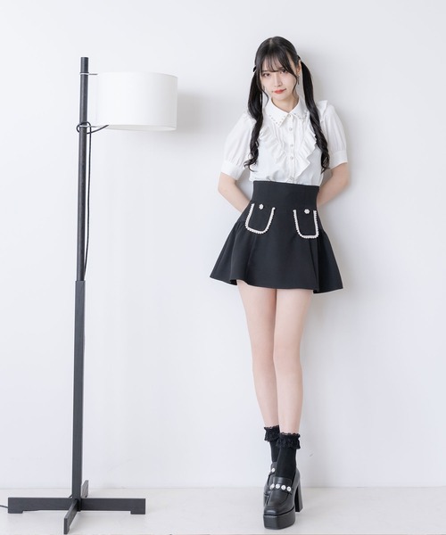 DearMyLoveMillor(ディアマイラブミラー)の「ポケットパールフレアスカート(スカート・レディース・ベビーピンク/ブラック・SMALL/MEDIUM/LARGE/LL/3L)」の3枚目の写真
