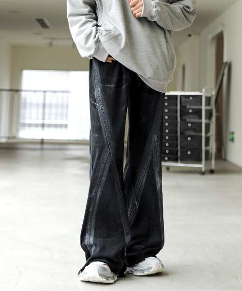 neos（ネオス）の「【neos】ルーズシルエット ブリーチウォッシュ クロス ライン カットオフ フレア デニム パンツ（デニムパンツ・メンズ・ホワイト/ブラック・MEDIUM/LARGE/X-LARGE）」の6枚目の写真
