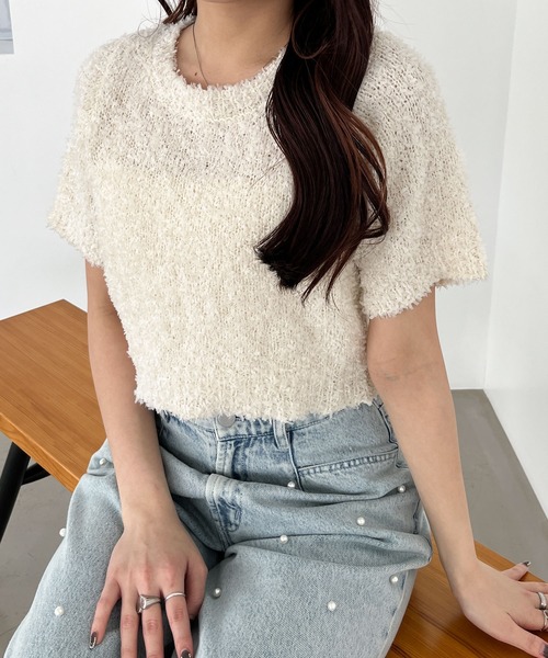 Heather(ヘザー)の「テープヤーンプルオーバー(半袖) 118680(ニット/セーター・レディース・レッド/オフホワイト/グレー・FREE)」の12枚目の写真