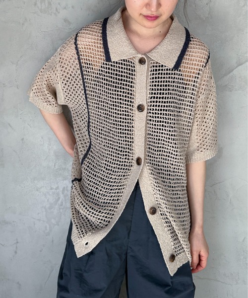 バイカラークロシェニットシャツ Vin｜バイカラークロシェニットシャツ | Rakuten Fashion(楽天