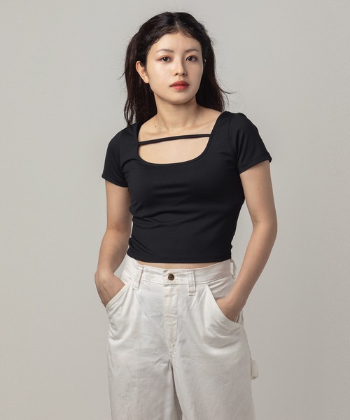 Rest&Recreation（レストアンドレクリエーション）の「RR STRAP CROP TOP - えみ姉 Collaboration（Tシャツ/カットソー・レディース・ブラック・FREE）」の6枚目の写真