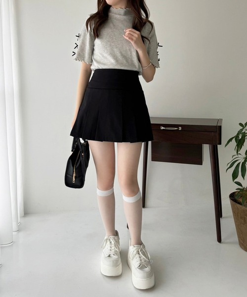 one after another NICE CLAUP（ワンアフターアナザーナイスクラップ）の「袖リボンテレコトップス（Tシャツ/カットソー・レディース・ホワイト×ブラック/杢グレー/オフホワイト/ブラック・FREE）」の12枚目の写真