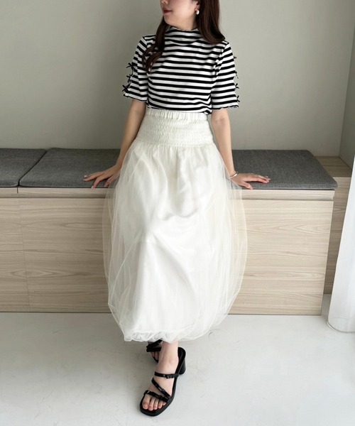 セール】袖リボンテレコトップス（Tシャツ/カットソー）｜one after