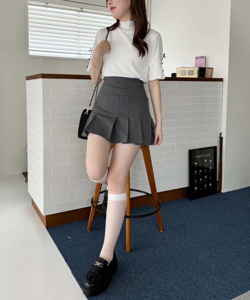 one after another NICE CLAUP（ワンアフターアナザーナイスクラップ）の「袖リボンテレコトップス（Tシャツ/カットソー・レディース・ホワイト×ブラック/杢グレー/オフホワイト/ブラック・FREE）」の6枚目の写真