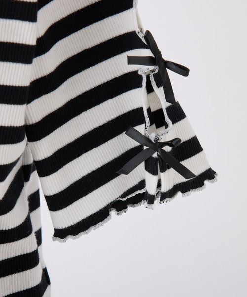 one after another NICE CLAUP（ワンアフターアナザーナイスクラップ）の「袖リボンテレコトップス（Tシャツ/カットソー・レディース・ホワイト×ブラック/杢グレー/オフホワイト/ブラック・FREE）」の18枚目の写真