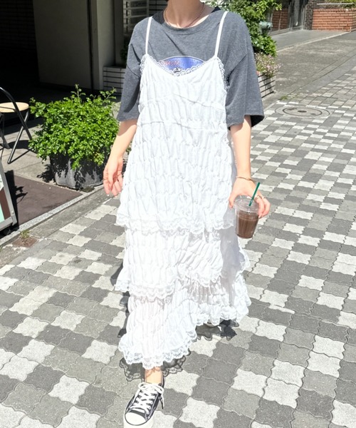 CLEA(クレア)の「刺繍レースティアードキャミロングワンピース(ワンピース・レディース・ホワイト・FREE)」の2枚目の写真