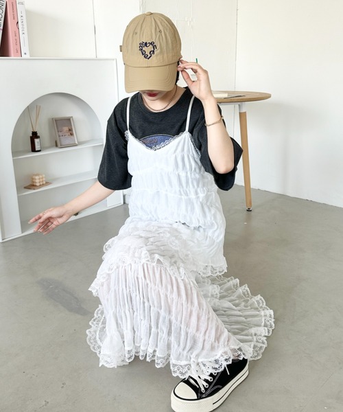 CLEA(クレア)の「刺繍レースティアードキャミロングワンピース(ワンピース・レディース・ホワイト・FREE)」の8枚目の写真