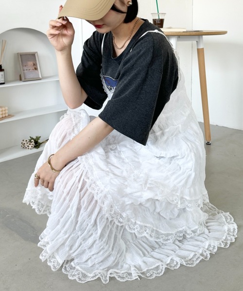 CLEA(クレア)の「刺繍レースティアードキャミロングワンピース(ワンピース・レディース・ホワイト・FREE)」の7枚目の写真
