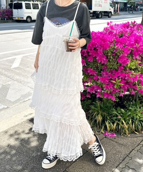 CLEA(クレア)の「刺繍レースティアードキャミロングワンピース(ワンピース・レディース・ホワイト・FREE)」の9枚目の写真