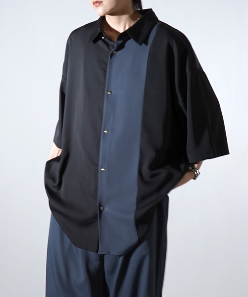 Confirm（コンファーム）の「25SS ドレープとろみ クレリック / アシンメトリー ビッグシルエット半袖シャツ【Confirm】（シャツ/ブラウス・メンズ・ホワイト/ブラック×ホワイト/ブラウン/ベージュ/ミント/ブラック/サックスブルー/グリーン系その他/グレー系その他/ブラック系その他/ホワイト系その他/ベージュ系その他・M/L）」の5枚目の写真