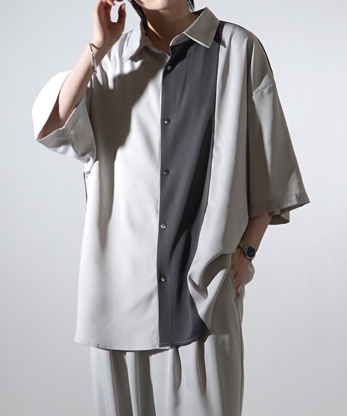 Confirm（コンファーム）の「25SS ドレープとろみ クレリック / アシンメトリー ビッグシルエット半袖シャツ【Confirm】（シャツ/ブラウス・メンズ・ホワイト/ブラック×ホワイト/ブラウン/ベージュ/ミント/ブラック/サックスブルー/グリーン系その他/グレー系その他/ブラック系その他/ホワイト系その他/ベージュ系その他・M/L）」の6枚目の写真
