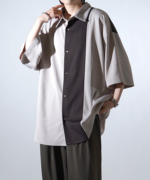 Confirm（コンファーム）の「25SS ドレープとろみ クレリック / アシンメトリー ビッグシルエット半袖シャツ【Confirm】（シャツ/ブラウス・メンズ・ホワイト/ブラック×ホワイト/ブラウン/ベージュ/ミント/ブラック/サックスブルー/グリーン系その他/グレー系その他/ブラック系その他/ホワイト系その他/ベージュ系その他・M/L）」の9枚目の写真