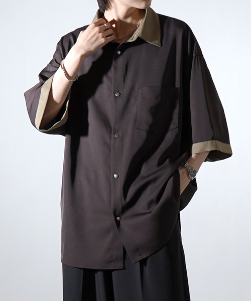 Confirm（コンファーム）の「25SS ドレープとろみ クレリック / アシンメトリー ビッグシルエット半袖シャツ【Confirm】（シャツ/ブラウス・メンズ・ホワイト/ブラック×ホワイト/ブラウン/ベージュ/ミント/ブラック/サックスブルー/グリーン系その他/グレー系その他/ブラック系その他/ホワイト系その他/ベージュ系その他・M/L）」の7枚目の写真