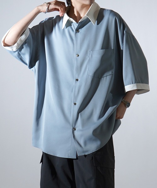 Confirm（コンファーム）の「25SS ドレープとろみ クレリック / アシンメトリー ビッグシルエット半袖シャツ【Confirm】（シャツ/ブラウス・メンズ・ホワイト/ブラック×ホワイト/ブラウン/ベージュ/ミント/ブラック/サックスブルー/グリーン系その他/グレー系その他/ブラック系その他/ホワイト系その他/ベージュ系その他・M/L）」の12枚目の写真