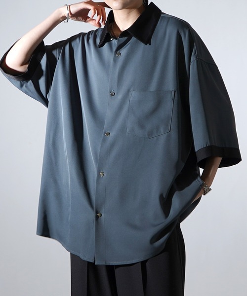 Confirm（コンファーム）の「25SS ドレープとろみ クレリック / アシンメトリー ビッグシルエット半袖シャツ【Confirm】（シャツ/ブラウス・メンズ・ホワイト/ブラック×ホワイト/ブラウン/ベージュ/ミント/ブラック/サックスブルー/グリーン系その他/グレー系その他/ブラック系その他/ホワイト系その他/ベージュ系その他・M/L）」の10枚目の写真