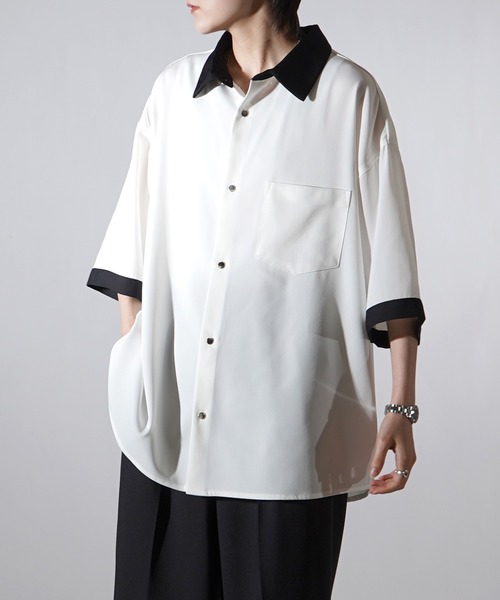 Confirm（コンファーム）の「25SS ドレープとろみ クレリック / アシンメトリー ビッグシルエット半袖シャツ【Confirm】（シャツ/ブラウス・メンズ・ホワイト/ブラック×ホワイト/ブラウン/ベージュ/ミント/ブラック/サックスブルー/グリーン系その他/グレー系その他/ブラック系その他/ホワイト系その他/ベージュ系その他・M/L）」の14枚目の写真