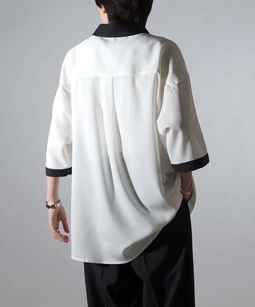 Confirm（コンファーム）の「25SS ドレープとろみ クレリック / アシンメトリー ビッグシルエット半袖シャツ【Confirm】（シャツ/ブラウス・メンズ・ホワイト/ブラック×ホワイト/ブラウン/ベージュ/ミント/ブラック/サックスブルー/グリーン系その他/グレー系その他/ブラック系その他/ホワイト系その他/ベージュ系その他・M/L）」の16枚目の写真