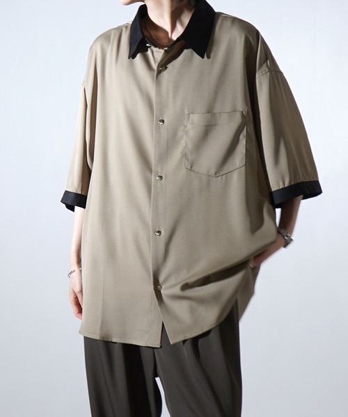 Confirm（コンファーム）の「25SS ドレープとろみ クレリック / アシンメトリー ビッグシルエット半袖シャツ【Confirm】（シャツ/ブラウス・メンズ・ホワイト/ブラック×ホワイト/ブラウン/ベージュ/ミント/ブラック/サックスブルー/グリーン系その他/グレー系その他/ブラック系その他/ホワイト系その他/ベージュ系その他・M/L）」の18枚目の写真