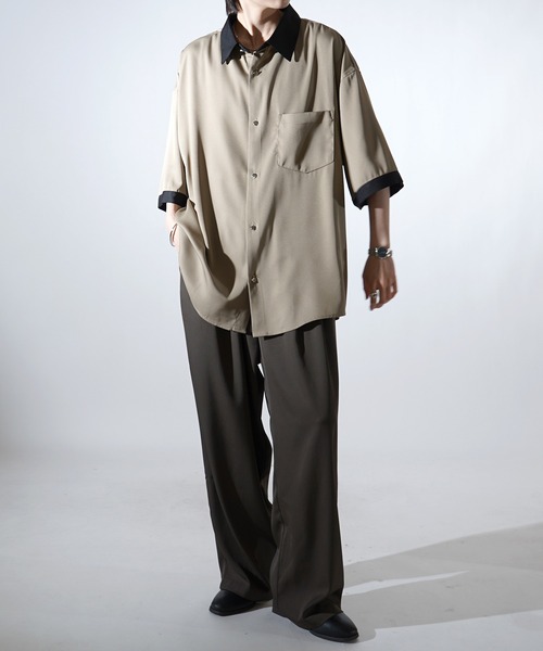 Confirm（コンファーム）の「25SS ドレープとろみ クレリック / アシンメトリー ビッグシルエット半袖シャツ【Confirm】（シャツ/ブラウス・メンズ・ホワイト/ブラック×ホワイト/ブラウン/ベージュ/ミント/ブラック/サックスブルー/グリーン系その他/グレー系その他/ブラック系その他/ホワイト系その他/ベージュ系その他・M/L）」の17枚目の写真