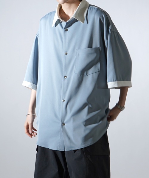 Confirm（コンファーム）の「25SS ドレープとろみ クレリック / アシンメトリー ビッグシルエット半袖シャツ【Confirm】（シャツ/ブラウス・メンズ・ホワイト/ブラック×ホワイト/ブラウン/ベージュ/ミント/ブラック/サックスブルー/グリーン系その他/グレー系その他/ブラック系その他/ホワイト系その他/ベージュ系その他・M/L）」の22枚目の写真