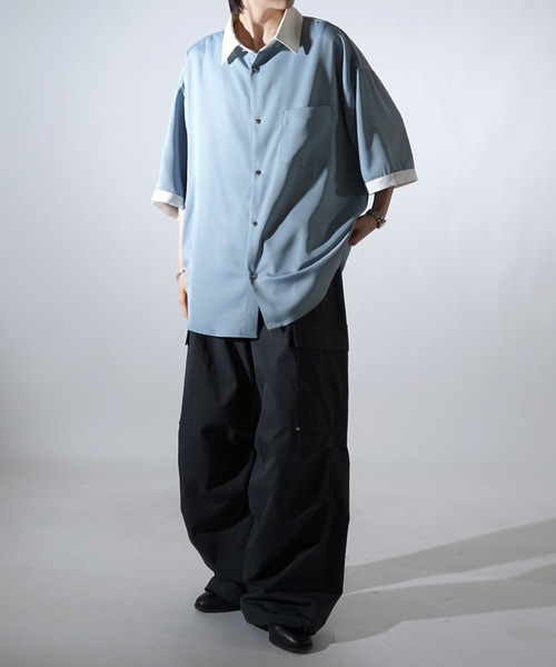 Confirm（コンファーム）の「25SS ドレープとろみ クレリック / アシンメトリー ビッグシルエット半袖シャツ【Confirm】（シャツ/ブラウス・メンズ・ホワイト/ブラック×ホワイト/ブラウン/ベージュ/ミント/ブラック/サックスブルー/グリーン系その他/グレー系その他/ブラック系その他/ホワイト系その他/ベージュ系その他・M/L）」の21枚目の写真