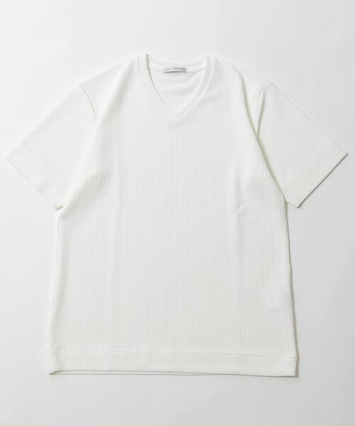 MEN'S MELROSE（メンズメルローズ）の「袋ジャガードストライプVネックTシャツ（Tシャツ/カットソー・メンズ・ホワイト/ネイビー/チャコールグレー・4/2/3）」の11枚目の写真