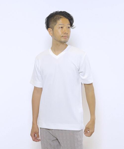MEN'S MELROSE（メンズメルローズ）の「袋ジャガードストライプVネックTシャツ（Tシャツ/カットソー・メンズ・ホワイト/ネイビー/チャコールグレー・4/2/3）」の17枚目の写真