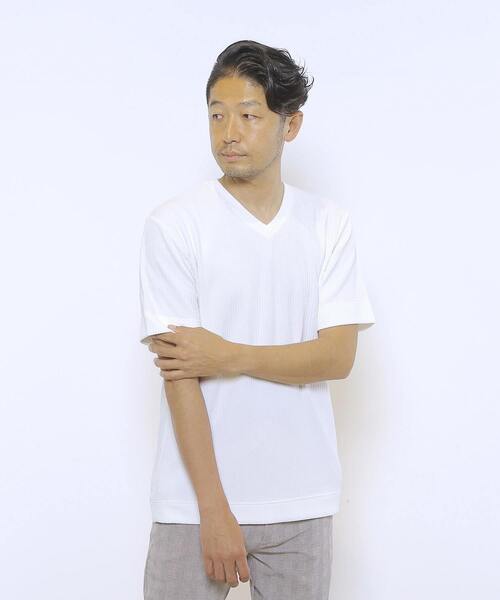 MEN'S MELROSE（メンズメルローズ）の「袋ジャガードストライプVネックTシャツ（Tシャツ/カットソー・メンズ・ホワイト/ネイビー/チャコールグレー・4/2/3）」の18枚目の写真