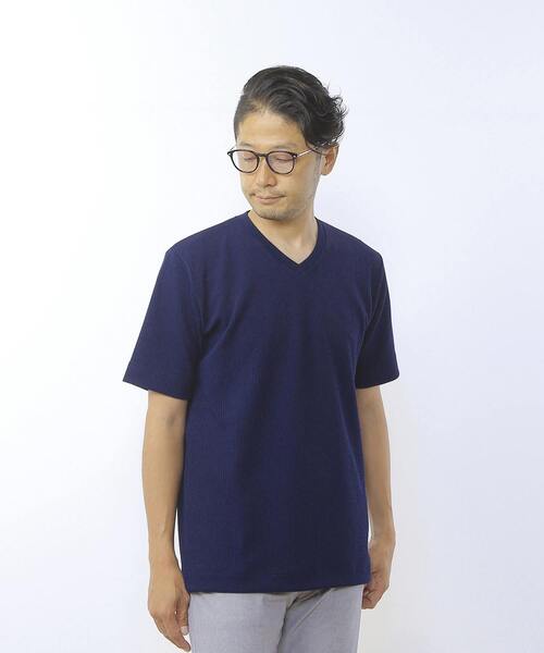 MEN'S MELROSE（メンズメルローズ）の「袋ジャガードストライプVネックTシャツ（Tシャツ/カットソー・メンズ・ホワイト/ネイビー/チャコールグレー・4/2/3）」の21枚目の写真