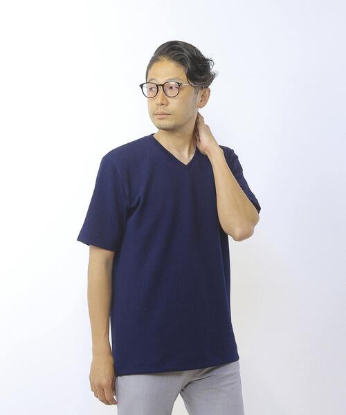 MEN'S MELROSE（メンズメルローズ）の「袋ジャガードストライプVネックTシャツ（Tシャツ/カットソー・メンズ・ホワイト/ネイビー/チャコールグレー・4/2/3）」の22枚目の写真