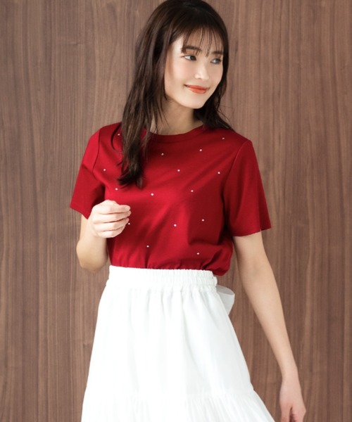 MISCH MASCH（ミッシュマッシュ）の「ラインストーンTシャツ/MM428205（Tシャツ/カットソー・レディース・ブルー/レッド/ホワイト/ブラック・ﾌﾘ-）」の4枚目の写真