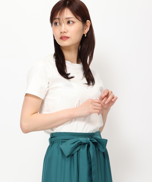 MISCH MASCH（ミッシュマッシュ）の「ラインストーンTシャツ/MM428205（Tシャツ/カットソー・レディース・ブルー/レッド/ホワイト/ブラック・ﾌﾘ-）」の2枚目の写真