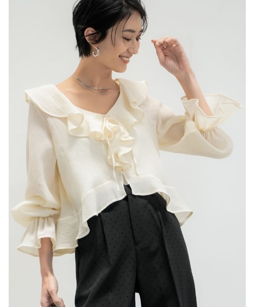 RhodolirioN 定価2.9万 フリルカラーブラウス リボン 1 WH