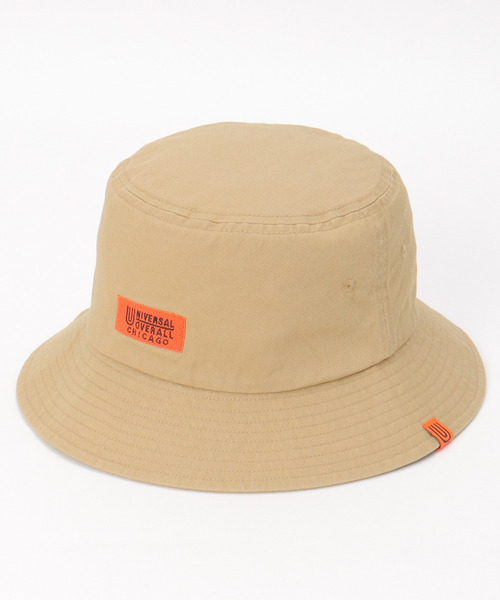 UNIVERSAL OVERALL(ユニバーサルオーバーオール)の「UNIVERSAL OVERALL ユニバーサルオーバーオール ロゴ刺繍ツイルバケットハット(ハット・メンズ・ベージュ/ブラック・FREE)」の2枚目の写真