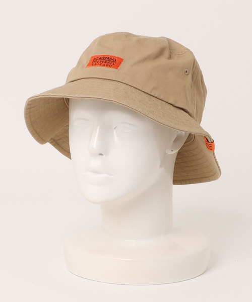 UNIVERSAL OVERALL(ユニバーサルオーバーオール)の「UNIVERSAL OVERALL ユニバーサルオーバーオール ロゴ刺繍ツイルバケットハット(ハット・メンズ・ベージュ/ブラック・FREE)」の3枚目の写真
