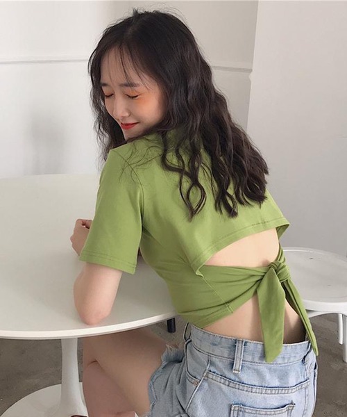 Teem Store(チームストア)の「バックリボン デザイン ショート TシャツSS(Tシャツ/カットソー・レディース・グリーン・XL/M/L)」の3枚目の写真