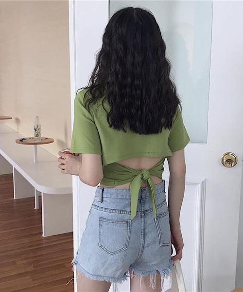 Teem Store(チームストア)の「バックリボン デザイン ショート TシャツSS(Tシャツ/カットソー・レディース・グリーン・XL/M/L)」の2枚目の写真