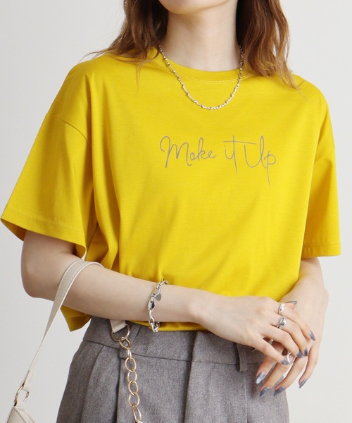 EGLANTINE(エグランティーヌ)の「Eglantine シンプルロゴTシャツ(Tシャツ/カットソー・レディース・コーラルピンク/エメラルド/ブラック/グレイッシュベージュ/イエロー・40)」の4枚目の写真