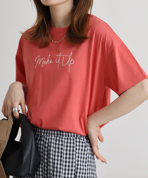 EGLANTINE(エグランティーヌ)の「Eglantine シンプルロゴTシャツ(Tシャツ/カットソー・レディース・コーラルピンク/エメラルド/ブラック/グレイッシュベージュ/イエロー・40)」の5枚目の写真