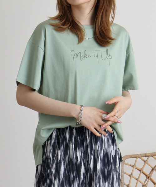 EGLANTINE(エグランティーヌ)の「Eglantine シンプルロゴTシャツ(Tシャツ/カットソー・レディース・コーラルピンク/エメラルド/ブラック/グレイッシュベージュ/イエロー・40)」の16枚目の写真